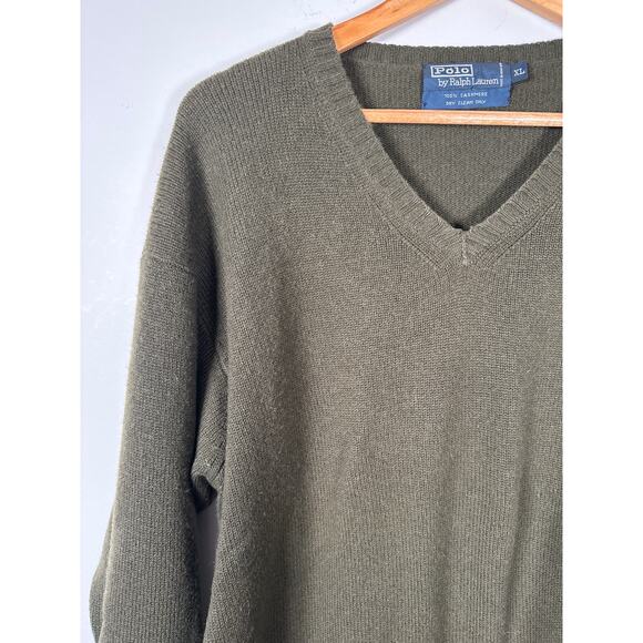 Polo Ralph Lauren 100% Cashmere Sweater Green Size XL V Neck Long Sleeve Luxe - Picture 2 of 9